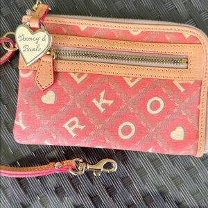 Vintage Dooney & Bourke Red and Tan Heart Charm Wristlet NWOT